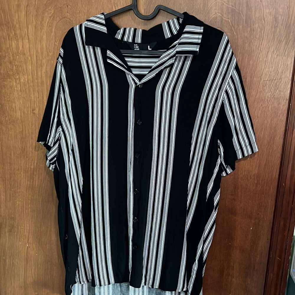 Black and white striped button up shirt